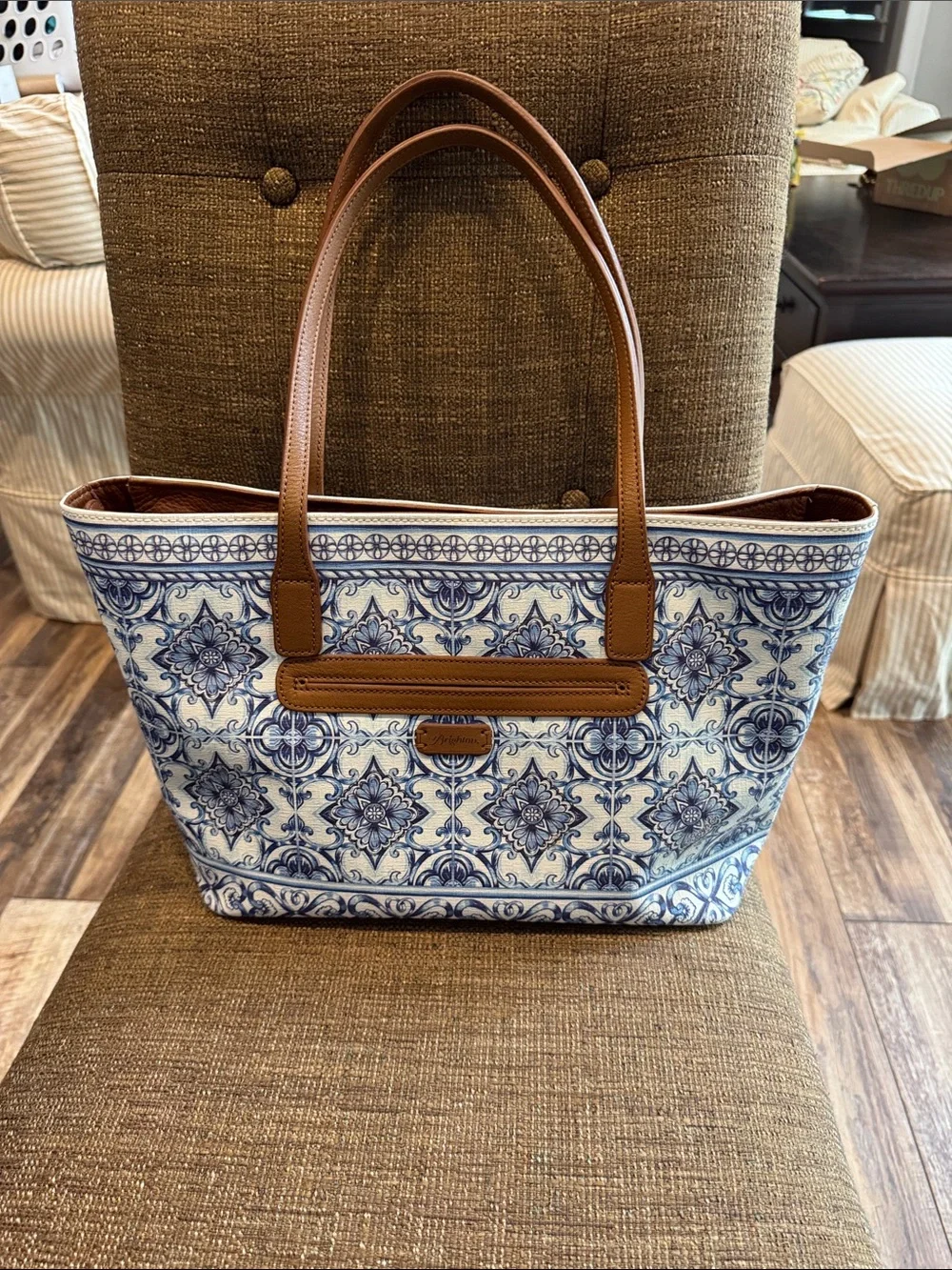 Brighton Rare Bella Capri blue and white multicolor coated canvas shoulder bag